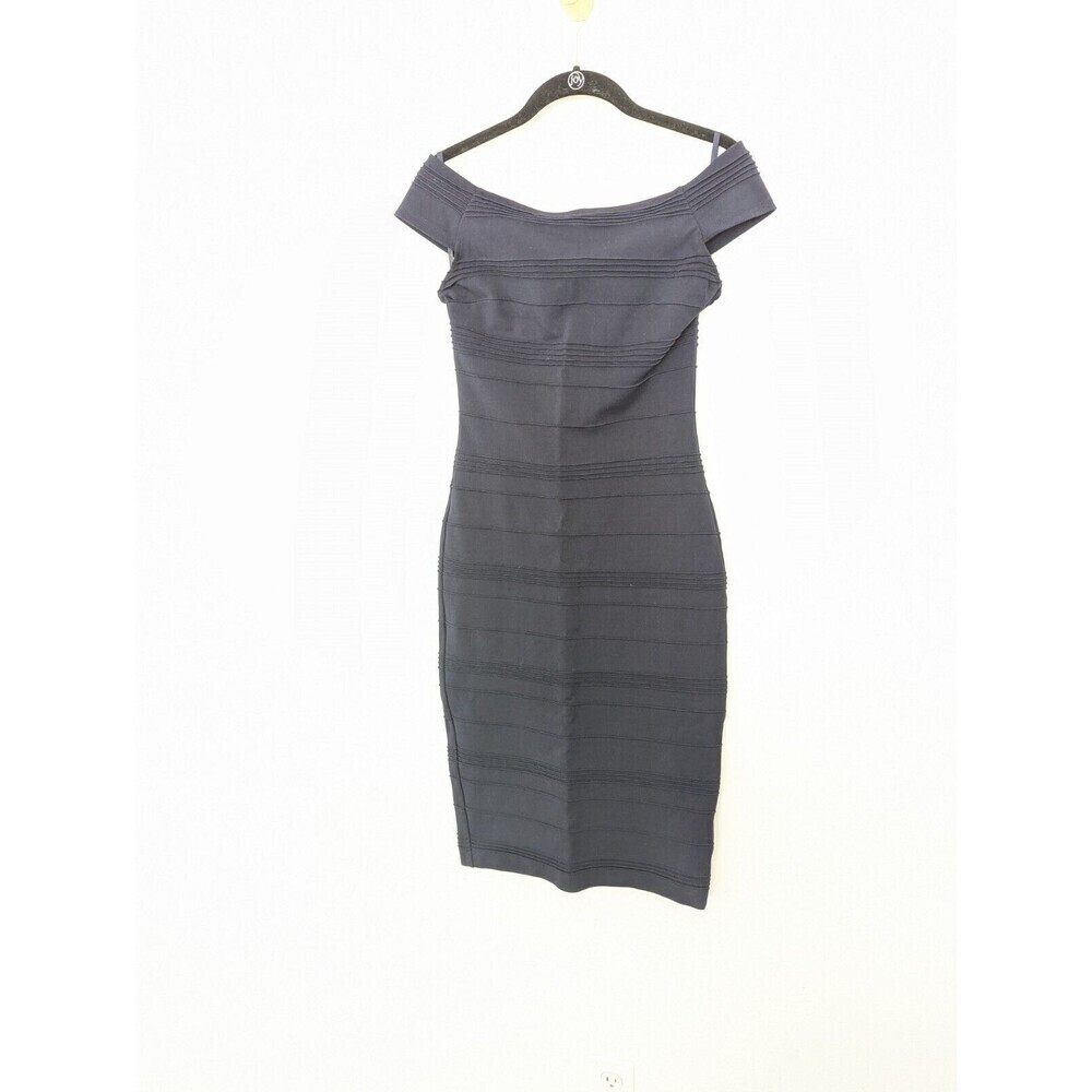 Ted Baker Dress Women Size 1/S Navy Blue Bodycon Pintuck Rose Gold Cocktail Midi - Picture 3 of 11